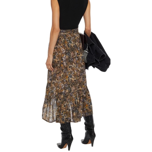 IRO gathered printed crepe de chine midi skirt - Picture 2 of 5